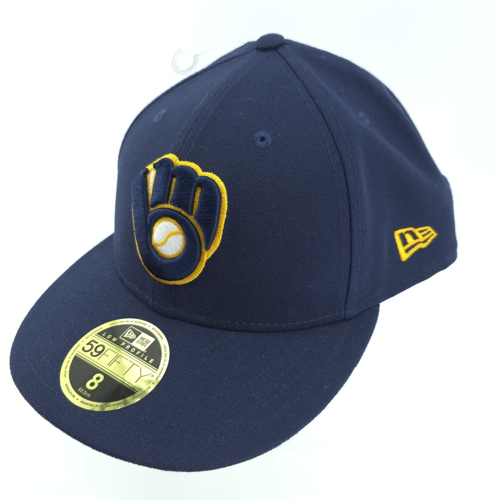 New Era‎ 59Fifty Milwaukee Brewers Navy Blue Fitted Size 8 Low Profile Hat NEW